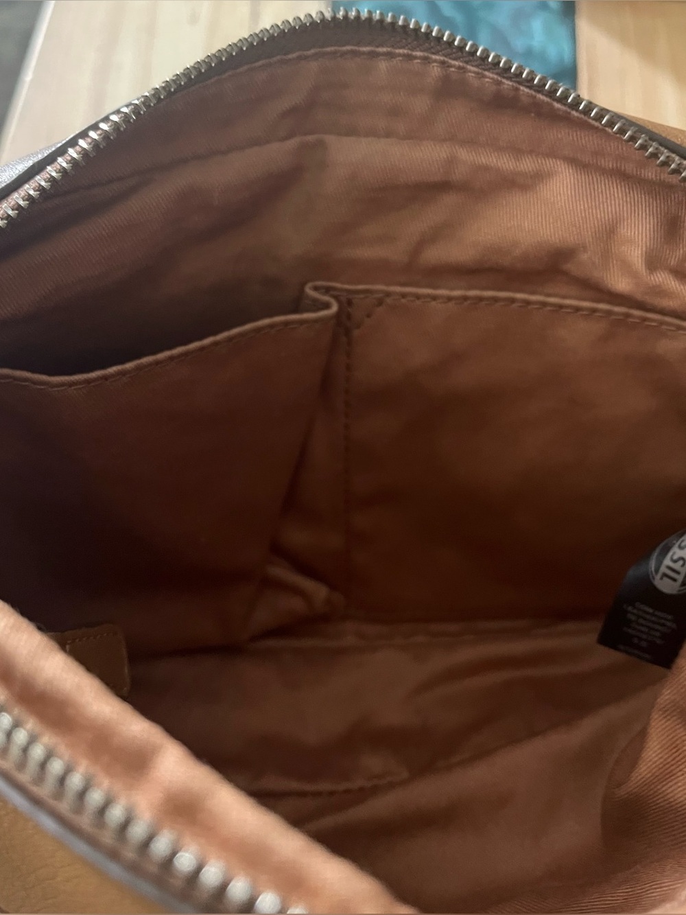 Fossil Riley Caramel Brown Leather Crossbody with Front Buckle Pockets - Picture 14 of 16